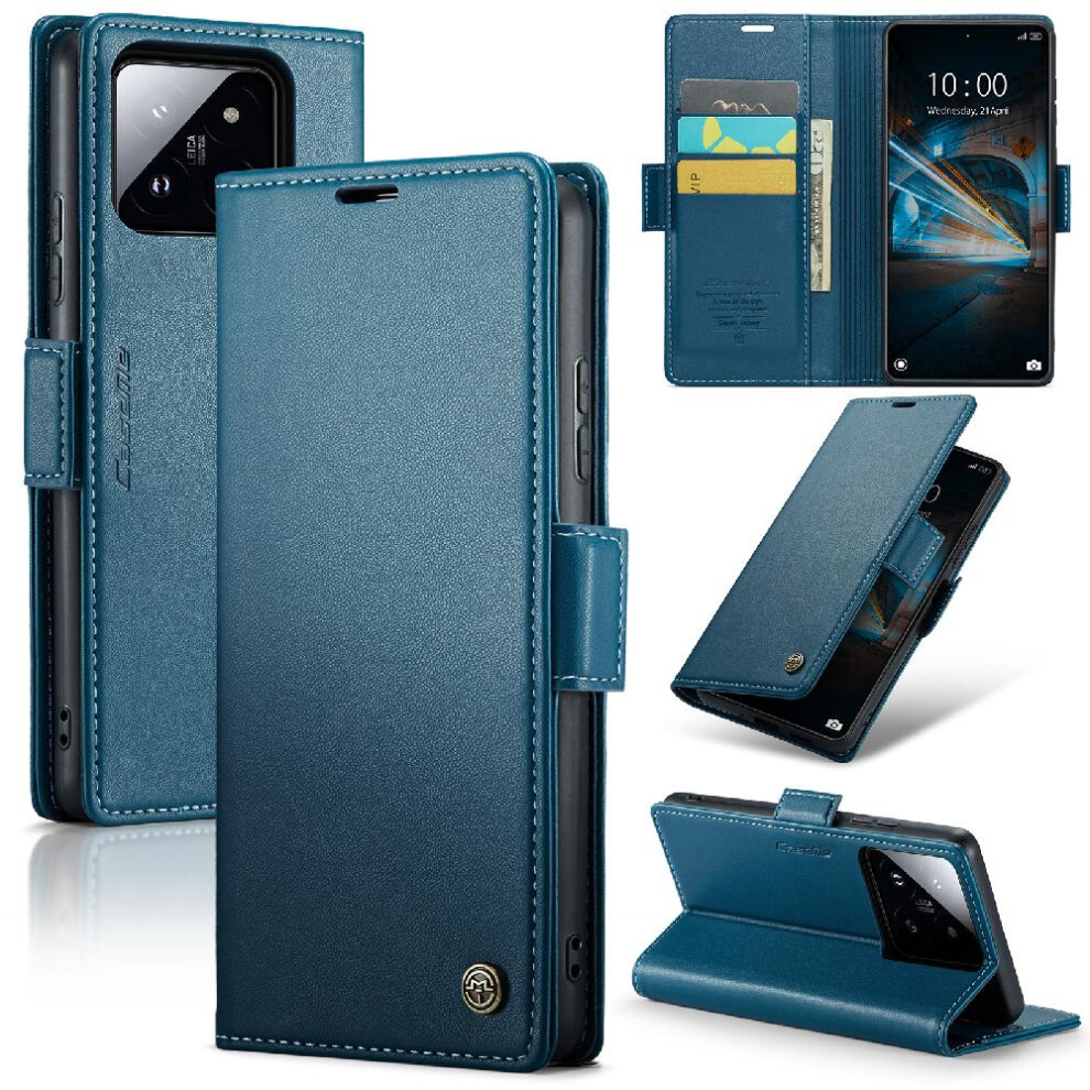 (Blue) Caseme Case For Xiaomi 14 Shockproof Case Kickstand Card Slot Anti Fraud Wallet Case Blue 764549490684
