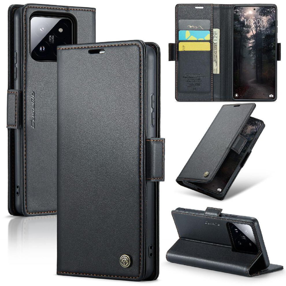 (Black) Caseme Case For Xiaomi 14 Shockproof Case Kickstand Card Slot Anti Fraud Wallet Case Black 764549490707