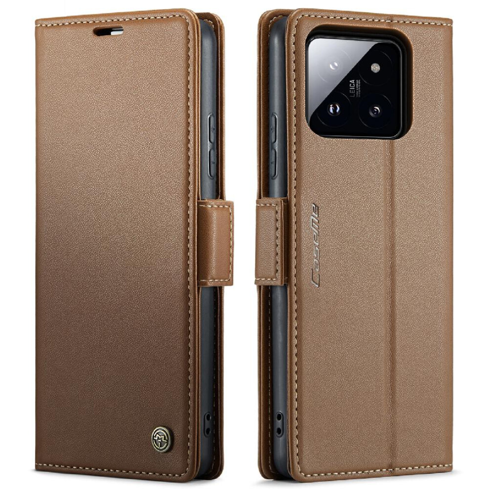 (Brown) Caseme Case For Xiaomi 14 Shockproof Case Kickstand Card Slot Anti Fraud Wallet Case Brown 764549490691