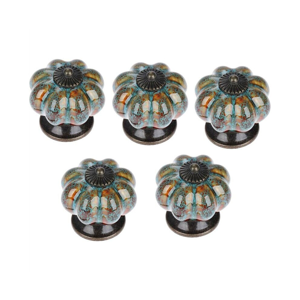 5X European Style Ceramic Drawer Handle Vintage Pumpkin Shape Furniture Knobs Blue With Screws 9469042641649