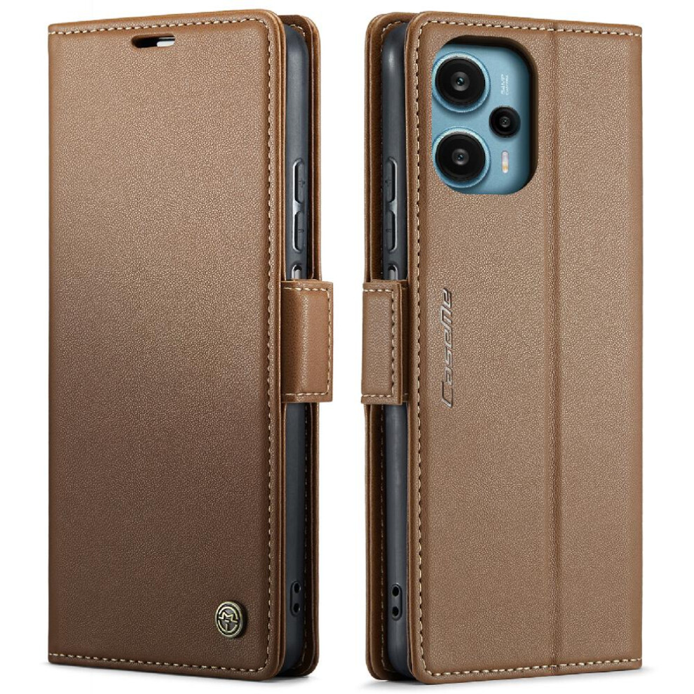 (Brown) Caseme Case For Xiaomi Poco F5 5G Wallet Case Kickstand Anti Fraud Card Slot Shockproof Case Brown 764549490752