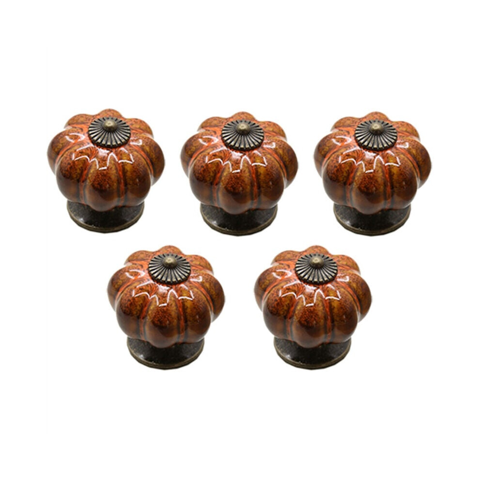 5X European Style Ceramic Drawer Handle Vintage Pumpkin Shape Furniture Knobs Orange With Screws 9469042641786