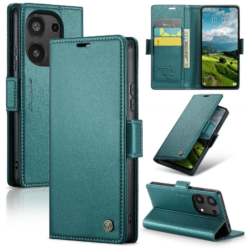 (Green) Caseme Case For Xiaomi Redmi Note 13 4G Shockproof Case Card Slot Kickstand Anti Fraud Wallet Case Green 764549490851