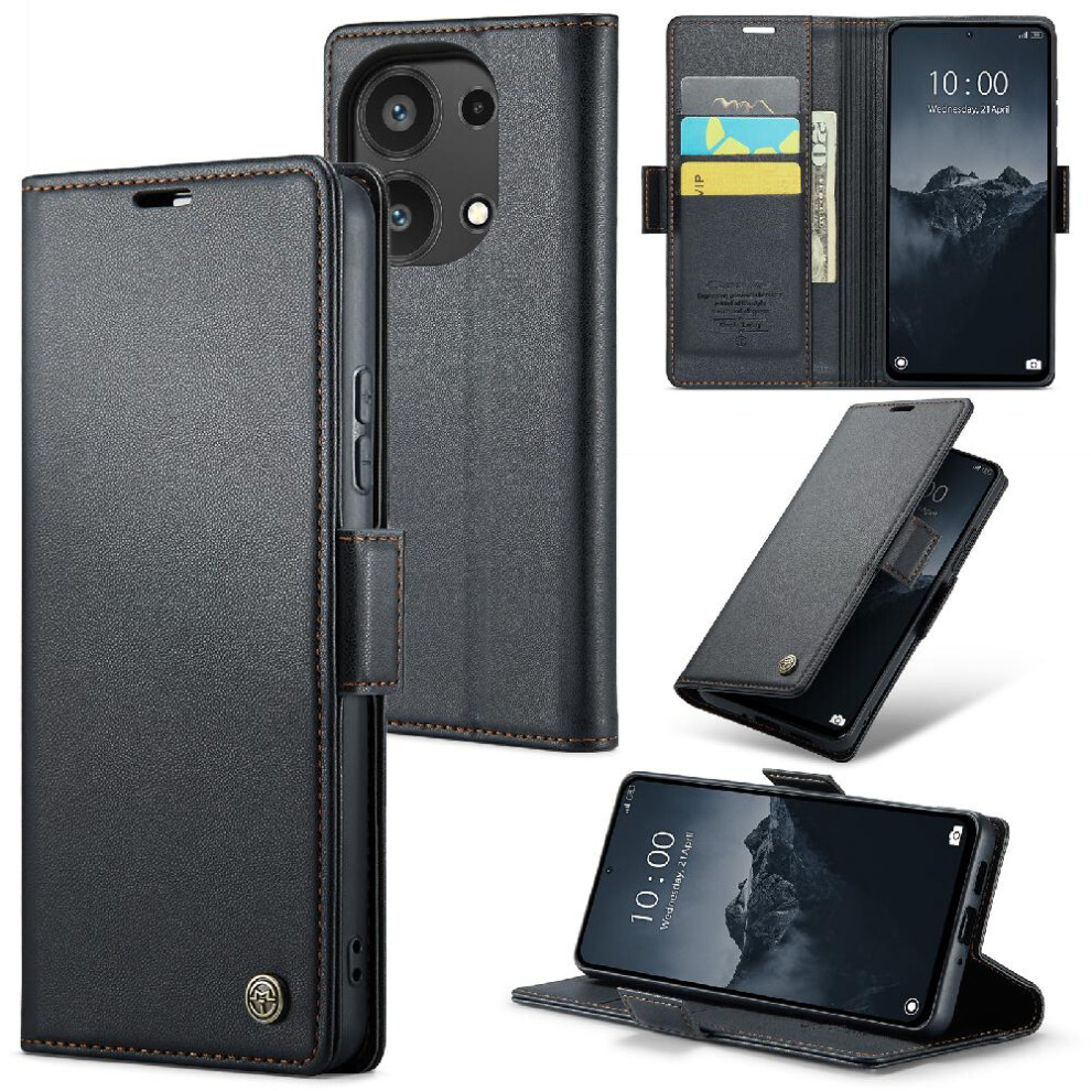 (Black) Caseme Case For Xiaomi Redmi Note 13 4G Shockproof Case Card Slot Kickstand Anti Fraud Wallet Case Black 764549490882