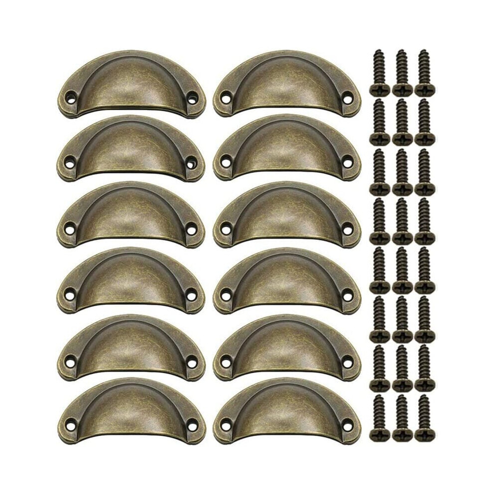 12Pcs Bronze Door Handle Retro Shell 82Mm Vintage Drawer Cabinet Handle With Screws 9469042642714