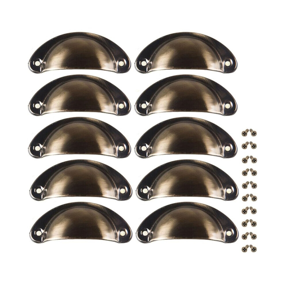10Pcs Brushed Bronze Furniture Handle Vintage Shell Cabinet Drawer Pull Handle 82Mm Cupboard Door Knob With Screws 9469042642738