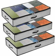 (Lichtgrijs, 100 x 50 x 18 cm), Set van 3 opbergzakken voor onder het bed, opvouwbare opbergzakken van niet-geweven stof voor dekbedden, dekens, kusse