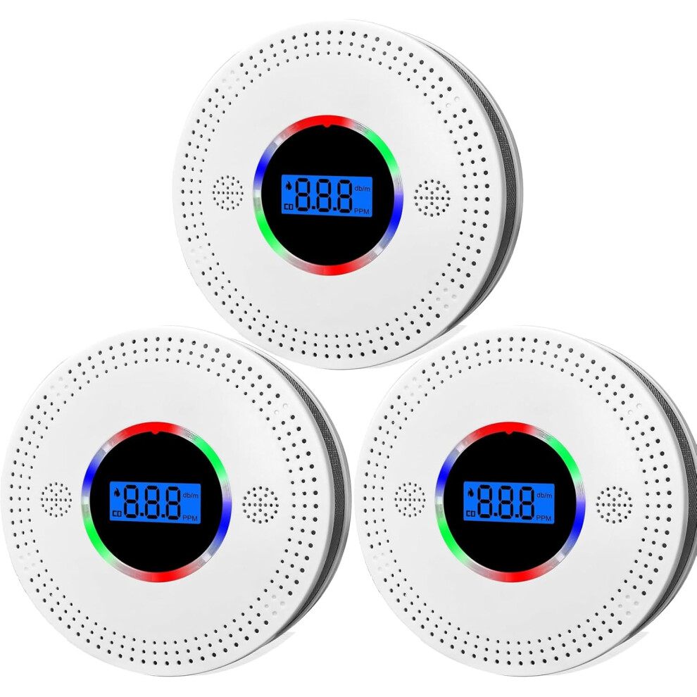 Carbon Monoxide Detector, Smoke Alarm and CO Alarms Battery Powered with LCD Digital Display and Sound Alarm, EN 50291 CO Monitor for Home Safety