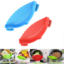 2 Pieces (Red + Lake Blue) Food Colanders Fine Mesh Strainer, Heat Resistant Hands-Free Silicone Strainer for All Pots Bowls, Vegetable Spaghetti, Gro