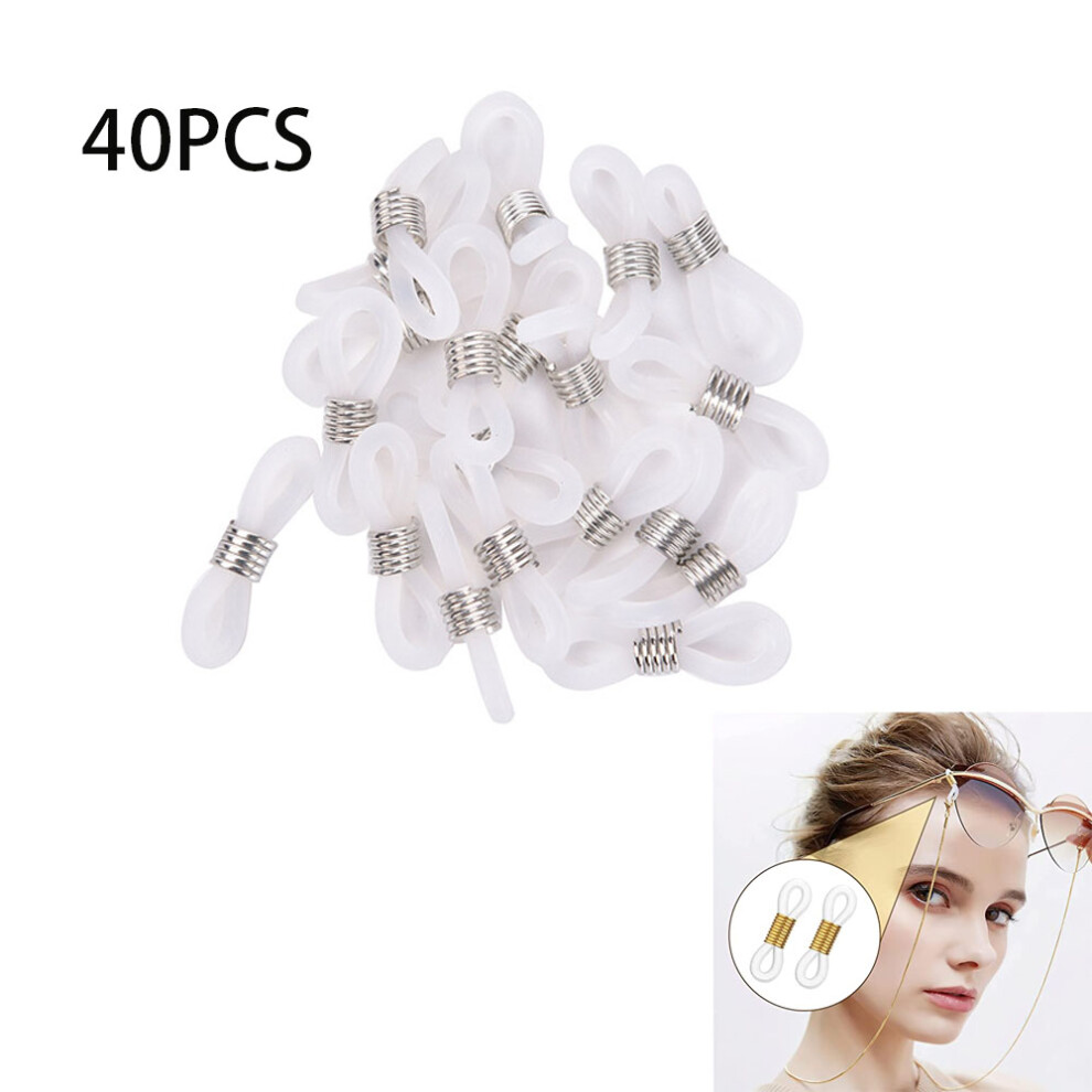 Lifeasy White 40Pcs (Clear + K Silicone Ring) Rubber Eyeglass Chain Clip Buckle Eyeglass Cord End Connector Glasses Chain End