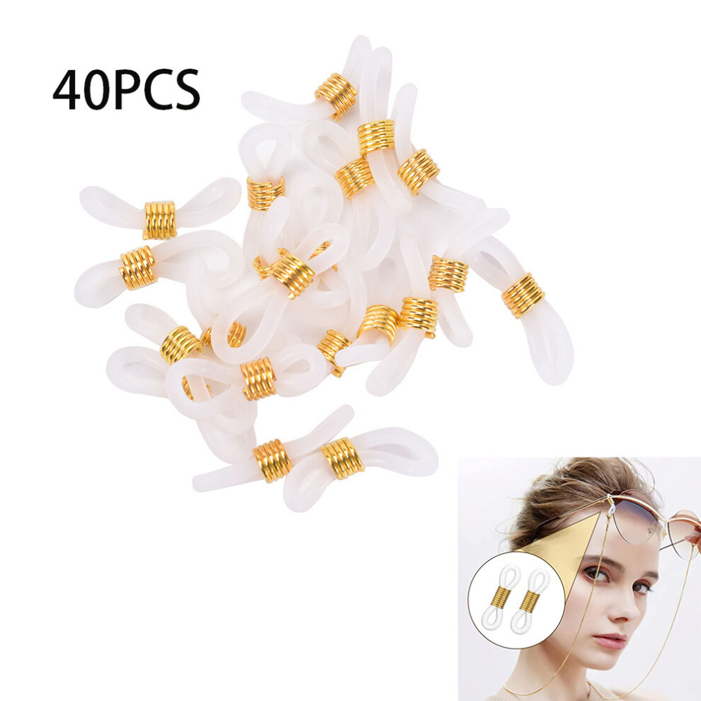 Lifeasy White/Gold 40Pcs (Clear Silicone Ring + Kc Gold) Eyeglass Chain Rubber Clip Buckle Eyeglasses Cord End Connector Glasses Chain