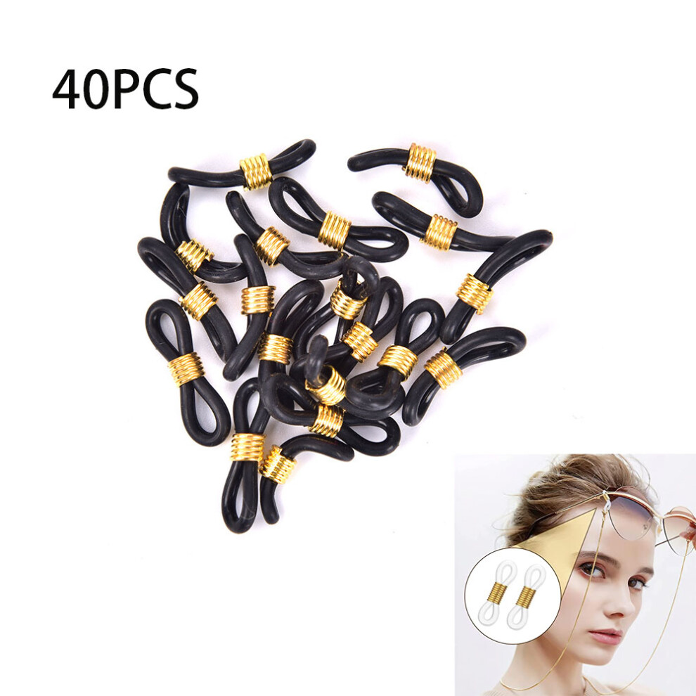 Lifeasy Black/Gold 40Pcs ( Silicone Ring + Kc Gold) Eyeglass Chain Rubber Clip Buckle Eyeglass Cord End Connector Glasses Chain End