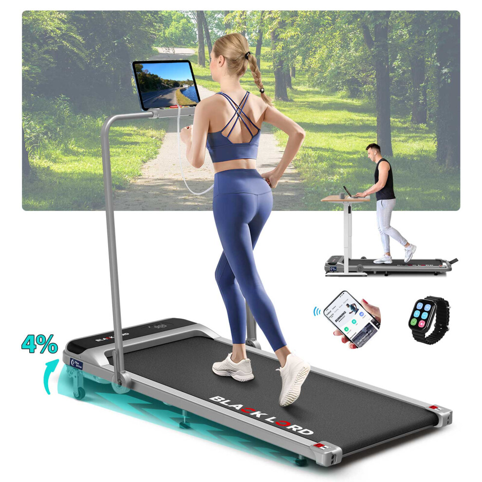 BLACK LORD Treadmill Walking Pad Incline Foldable handrail Silver