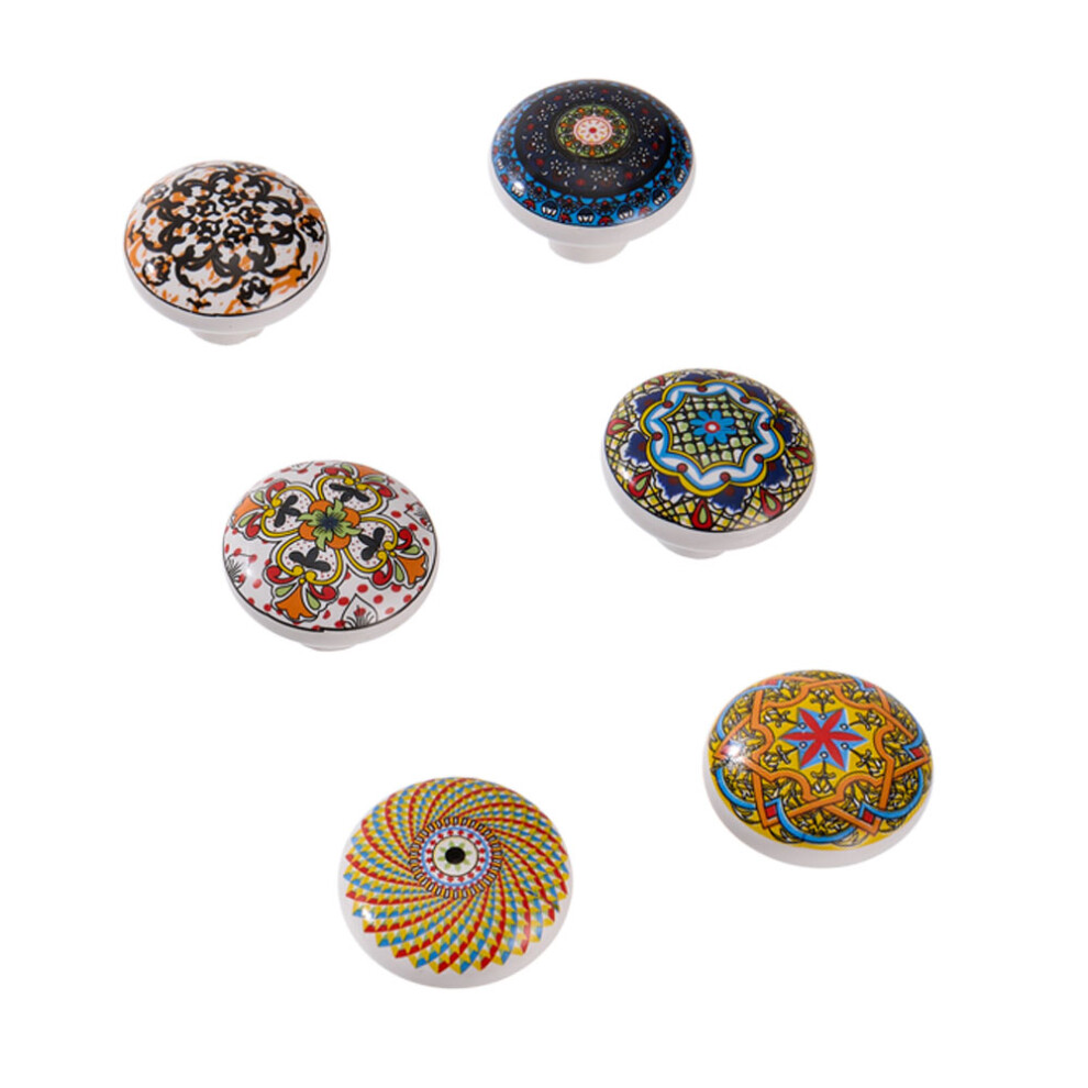 6Pcs Bohemian Style Ceramic Furniture Knobs Cabinet Drawer Knobs