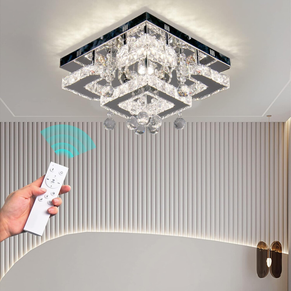 (Square Led-dimmable) 1.8" ignitable modern crystal ceiling fixture LED flush mount pendant light