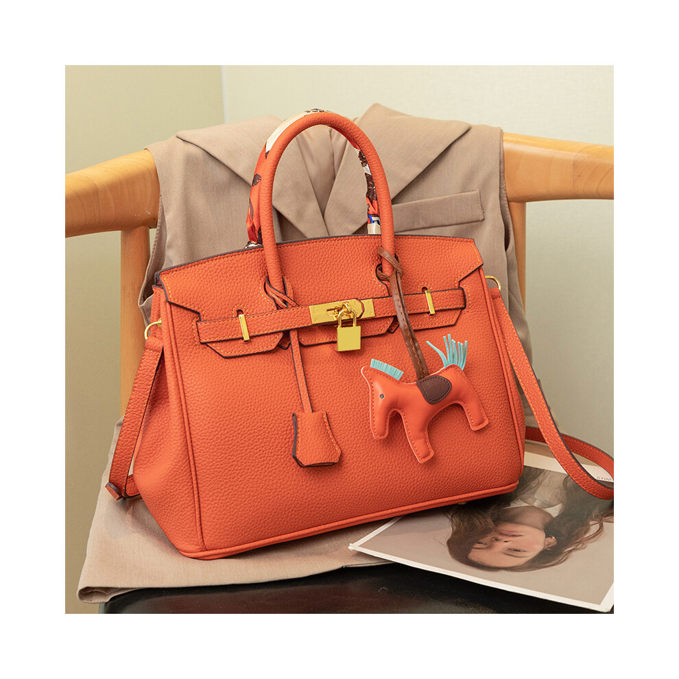 (Orange) Genuine leather platinum crossbody handbag