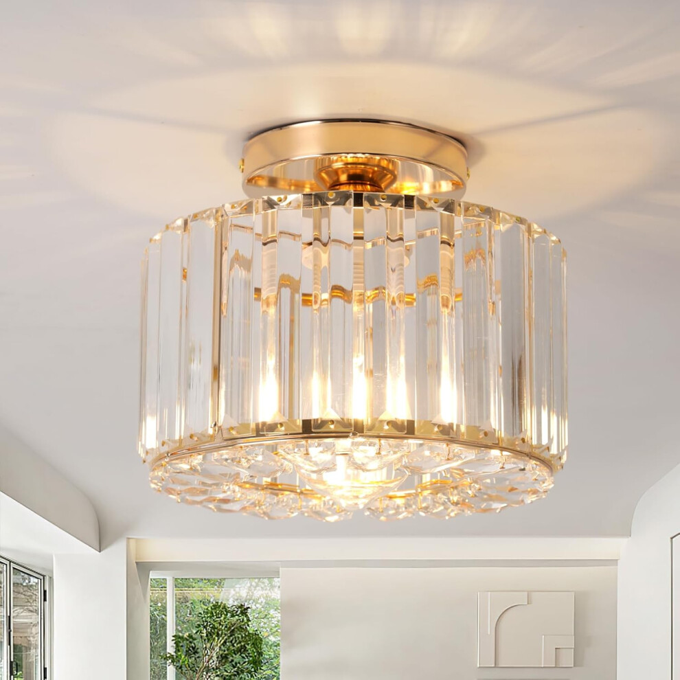 (Big Gold) Ceiling Light Fixture Semi Flush Mount Ceiling Lamp Modern Gold Crystal Chandelier for Living Room Hallway Dining Room Kitchen