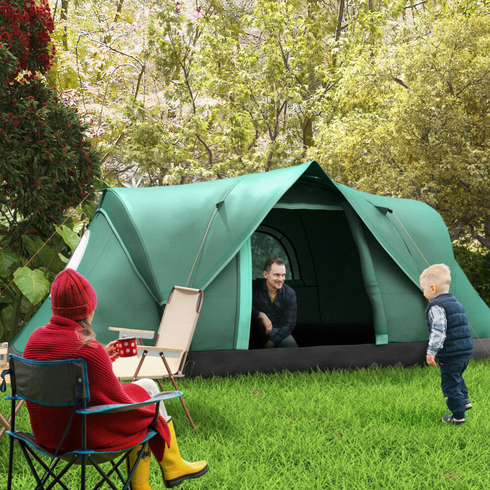 Outsunny 5-6 Man Camping Tent with Bag, Fibreglass and Steel Frame, Green