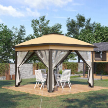 Outsunny Pop-Up Gazebo 3-Height Steel Frame w/ Mesh Curtains - Beige, 330x330x288 cm (84C-300V01BG)