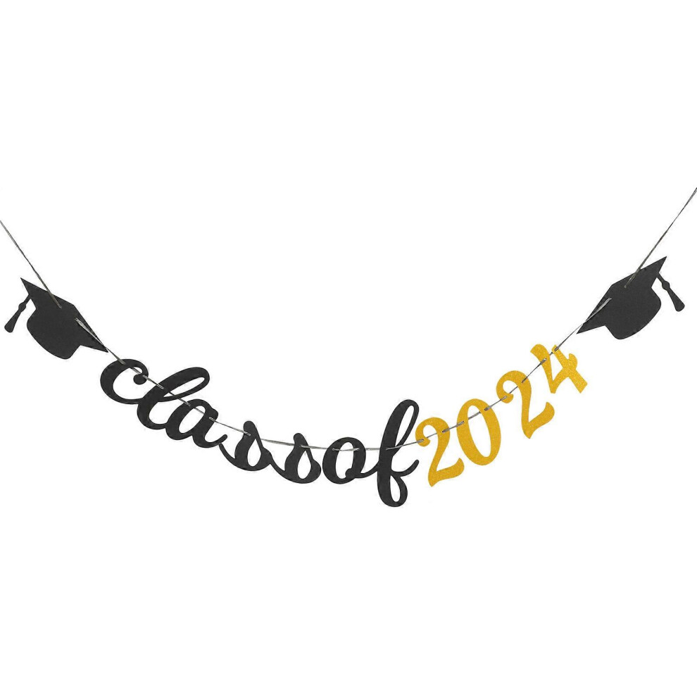 Kricely (Golden, One Size) 1 Set Graduation Class Of 2024 Banner Paper Bunting Background Photo Prop For Graduation