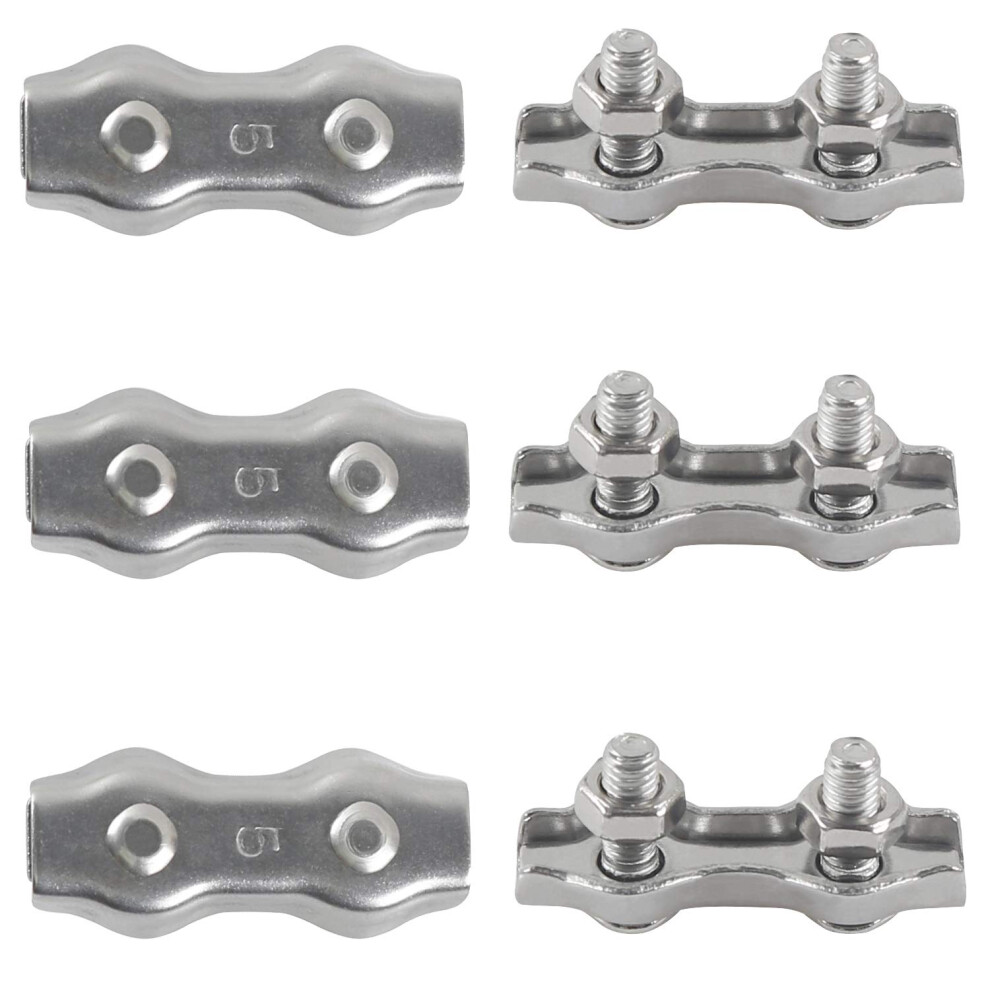 M5 Duplex Clips Cable Ties 304 Stainless Steel Duplex Line Clips For Wire Rope Clotheslines Hanging Sun Sails Fixed Patio 6Pcs 9113374527637