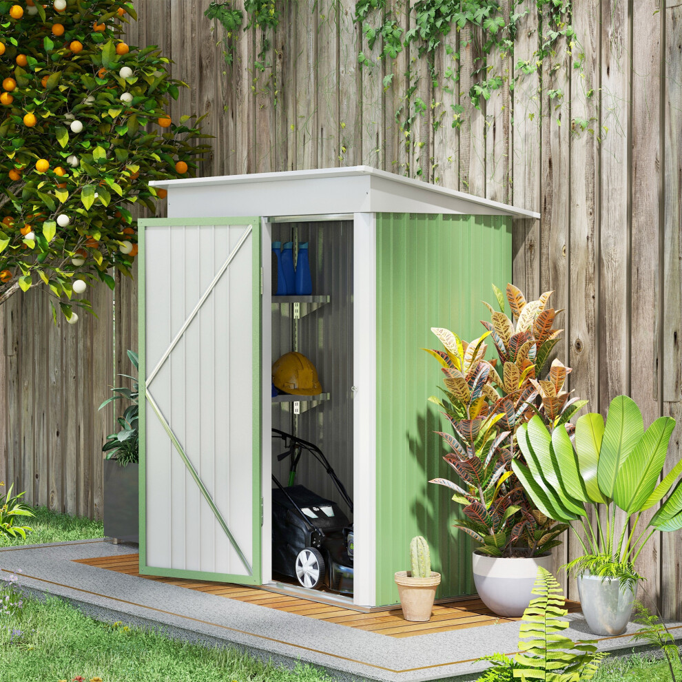 Outsunny Steel Garden Shed, Small Lean-to Shed for Bike, 5x3 ft, Green