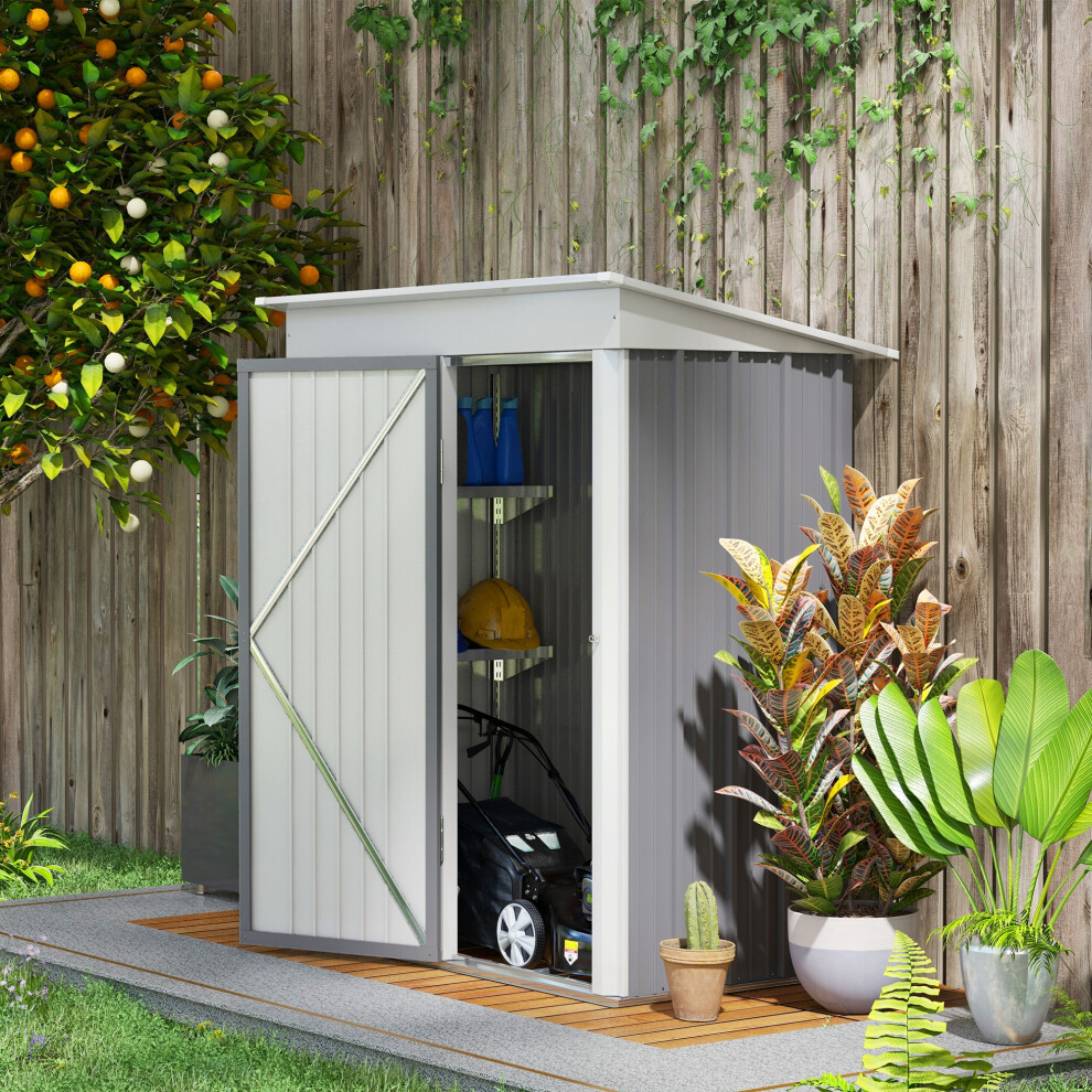 Outsunny Steel Garden Shed, Small Lean-to Shed for Bike, 5x3 ft, Grey