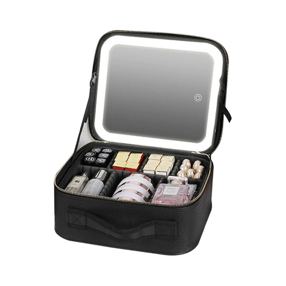 Kikidex Blue (Black, One Size) Makeup Bag With Light Up Led Mirror Portable Travel Cosmetic Train Case For Women