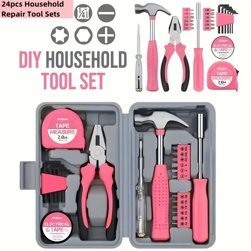 Living And Home (Pink) 24pcs Household DIY Tool Kit