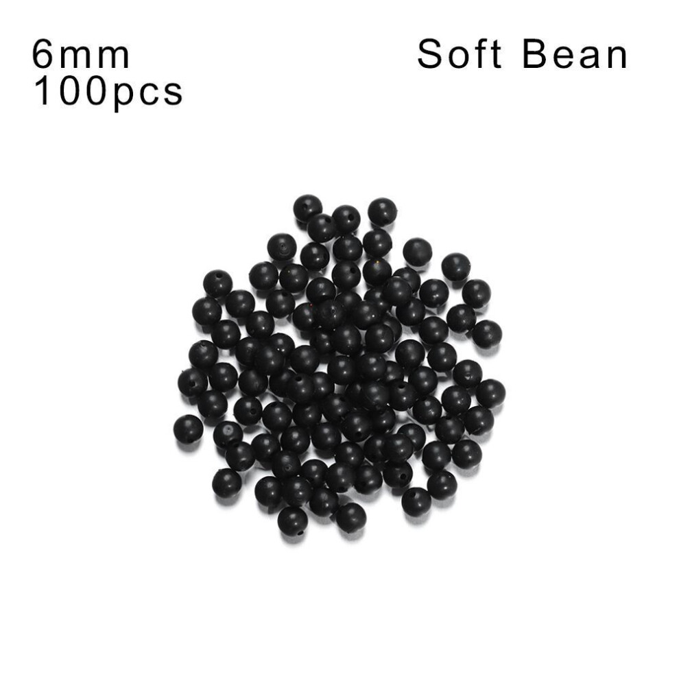 (Soft Bean-6mm) 3mm-12mm Sea Stoppers Night Soft And Hard Bean Fishing Floats Beads Black Round