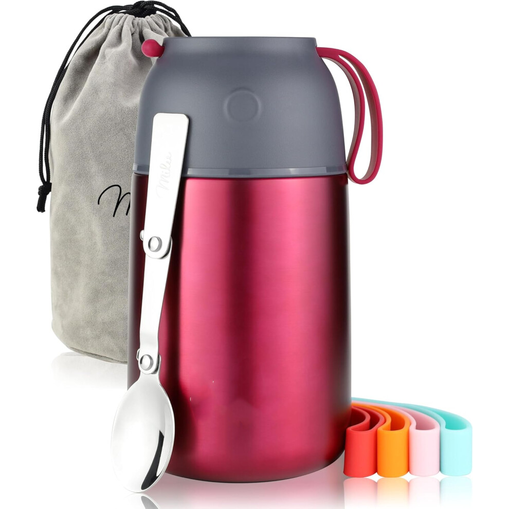 (800 ml, Berry) Food Flask for Hot Food - 800ml Leakproof Insulated Stainless Steel Thermal Lunch Box, Soup Container with Spoon, BPA-Free, to go Meal Prep