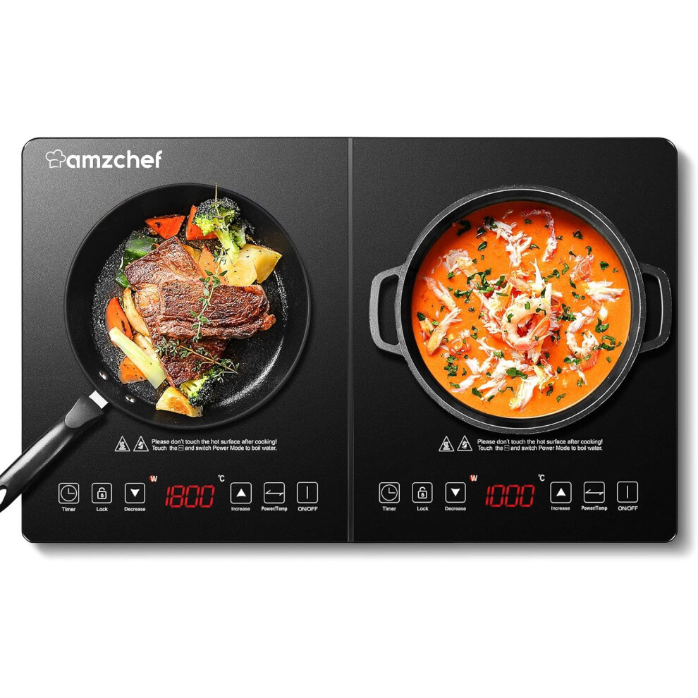 (6.8*58*36, Silver) Single Induction Cooker, Ultra-thin Induction Hob with Fashion Look, 10-level Power and Temperature Control, Black Frosted Glass Panel, Touch Sensor