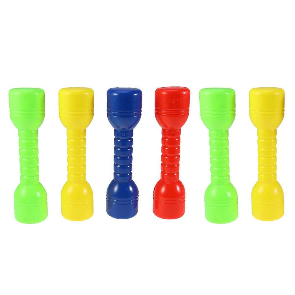 Kricely (As Show, One Size) 6 Pcs Plastic Dumbbells Ergonomic Children Morning Exercise Barbells Hand Bar For Kindergarten (Random Color)