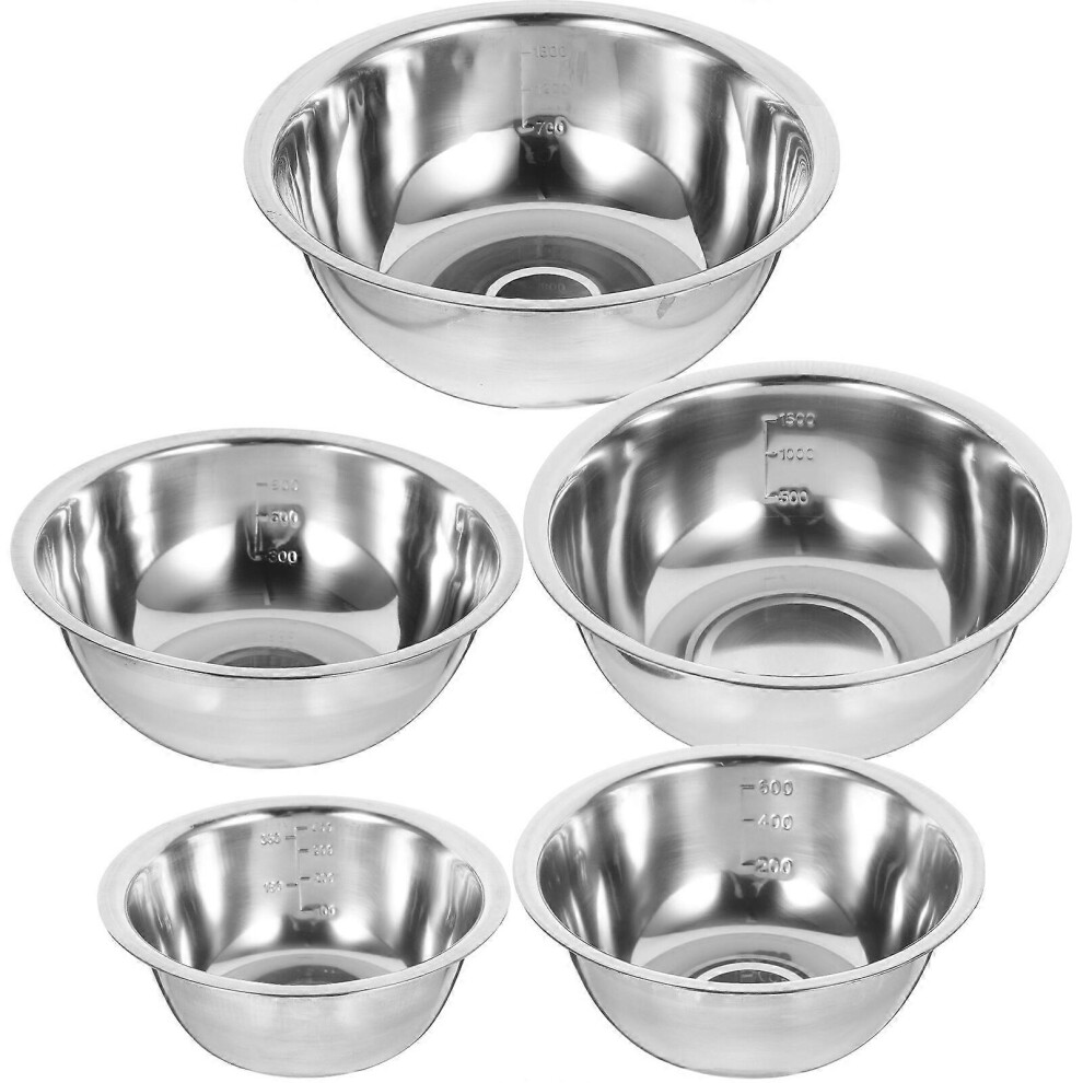 Kricely (As Show, One Size) 5Pcs Stainless Steel Bowls Kitchen Mixing Bowl Food Storage Bowl Salad Bowls With Scale