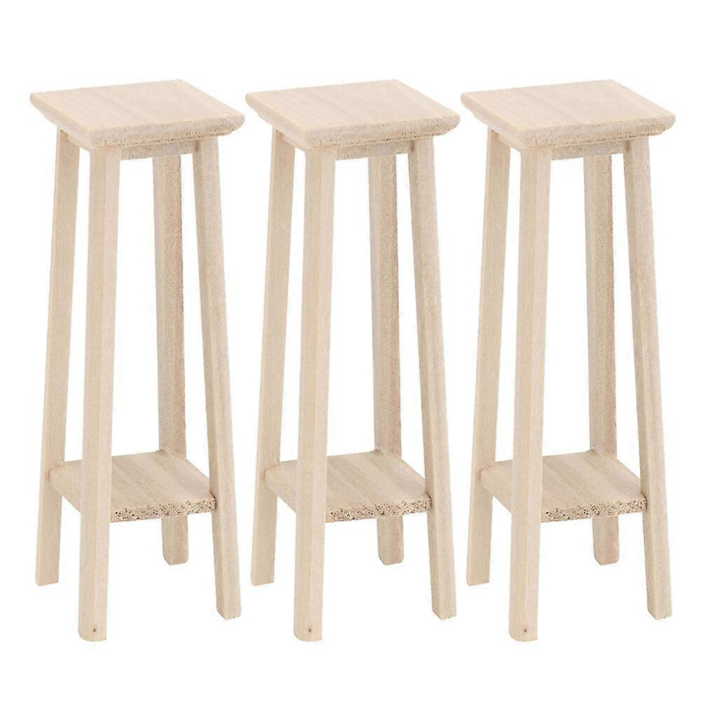 Kricely (As Show, One Size) 3Pcs Mini House Flowerpot Rack Miniature Storage Rack Wooden House Miniature Furniture