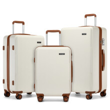 (Cream and Brown, 20/24/28 inch) 20/24/28 Minimalist Hard Shell ABS+PC Luggage Set With TSA Lock And 360° Spinner Wheels