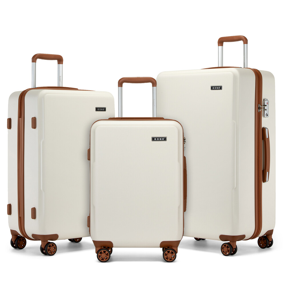 (Cream and Brown, 20/24/28 inch) 20/24/28 Minimalist Hard Shell ABS+PC Luggage Set With TSA Lock And 360Â° Spinner Wheels-image-OPC-PG75JY7-NEW