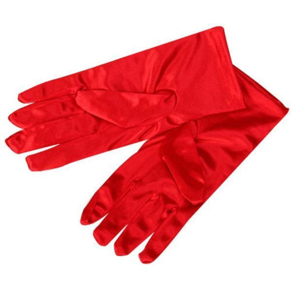 (red) Women Gorgeous Wrist Gloves Wedding Dance Party Satin Prom  Fashion Dresses Accessories Short Mitts