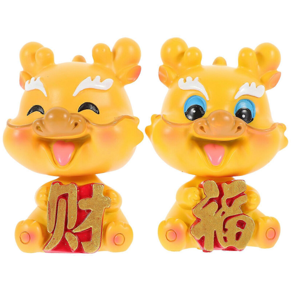Kricely (As Show, One Size) 2Pcs Chinese Dragon Figurine Ornament Bobblehead Cartoon Dragon Statue Resin Craft Dragon Decor