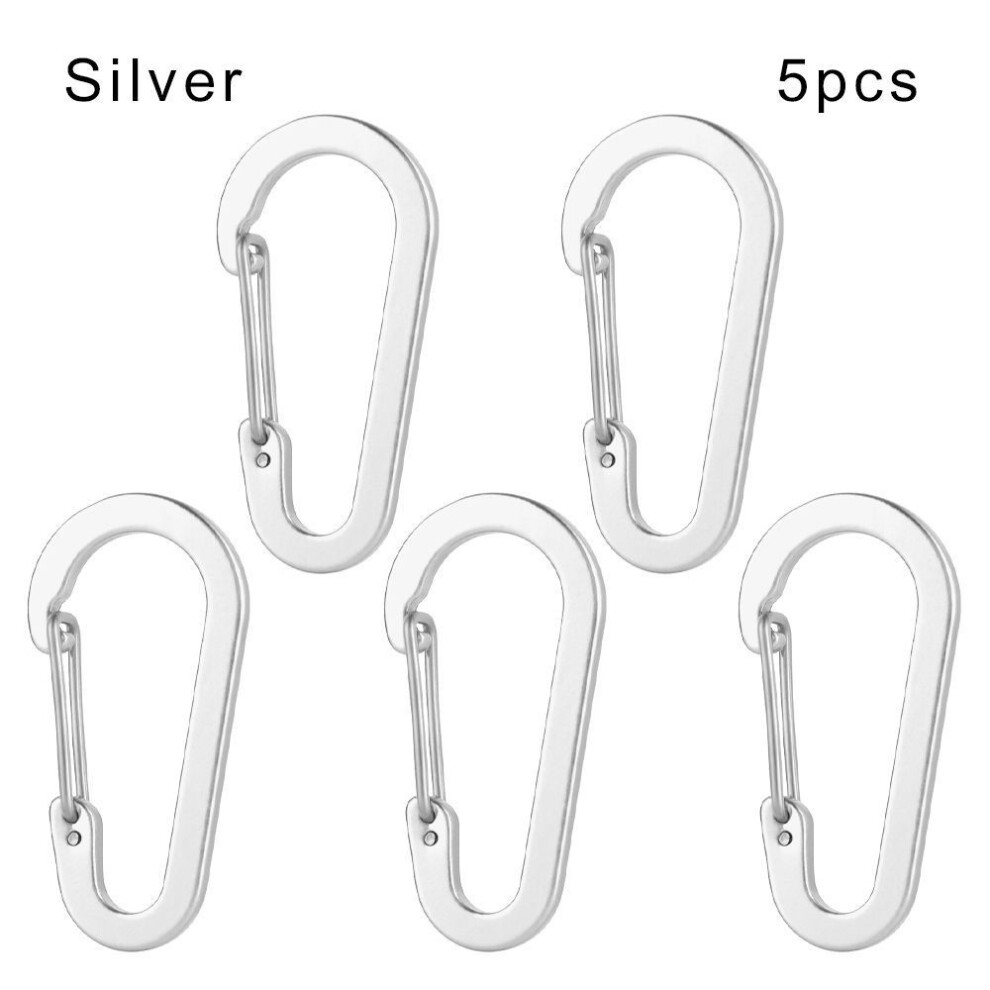 (silver, 5pcs) S Shape Multi Tool Fishing Small Carabiner Camping Lock Buckle Keychain Clips Climbing Snap Clip