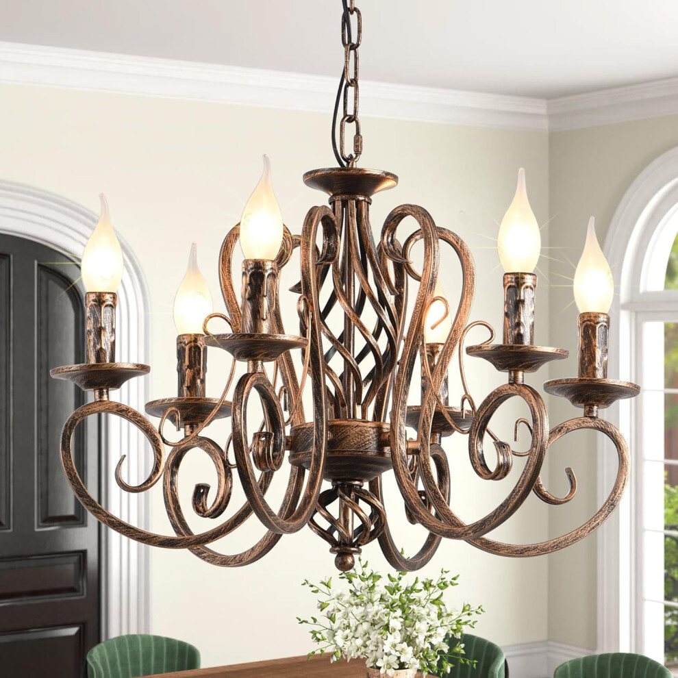 (6 Lights, Bronze) Chandelier 6 Light Candle Wrought Iron Chandelier Rustic Farmhouse Pendant Light Fixture Suspension Lighting