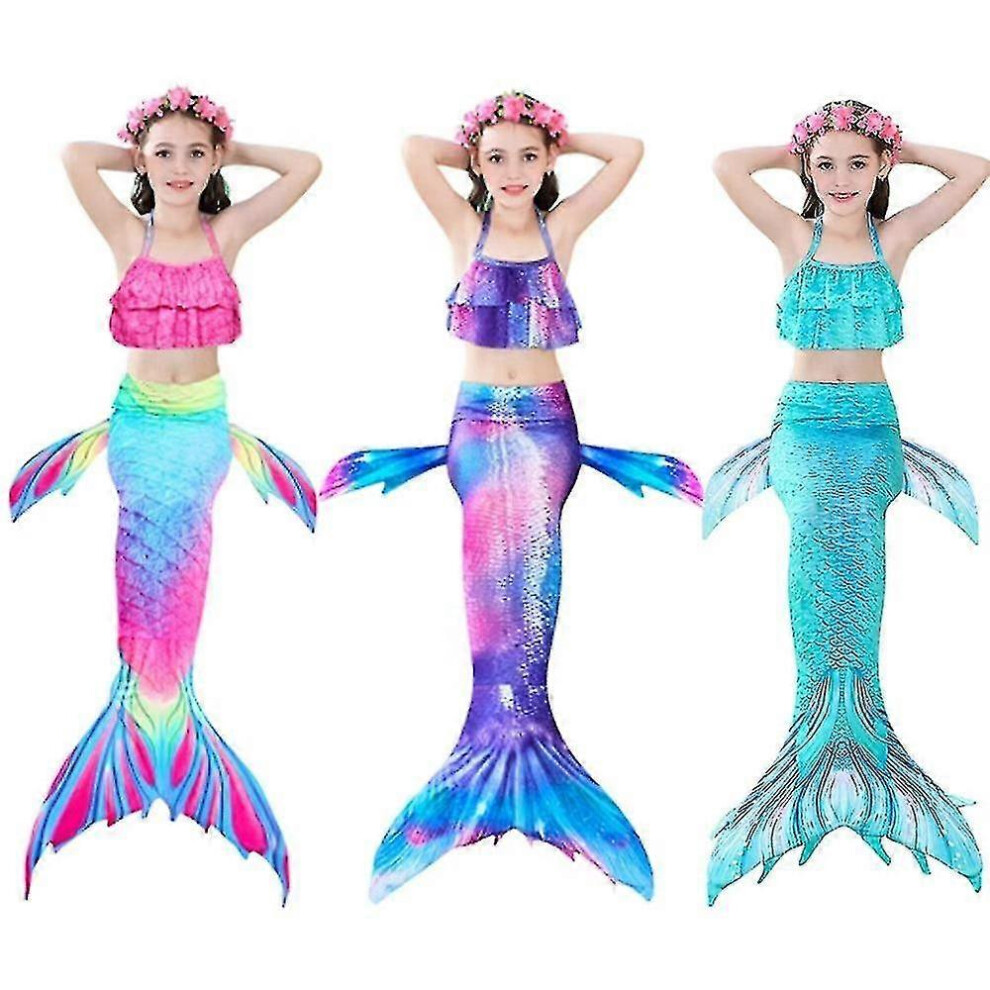 (140, pink) Children&#39;s Mermaid Swimsuit Mermaid Tail Suit Swimsuit Bikini Suit 3 Pieces-image-OPC-PG75YXP-NEW