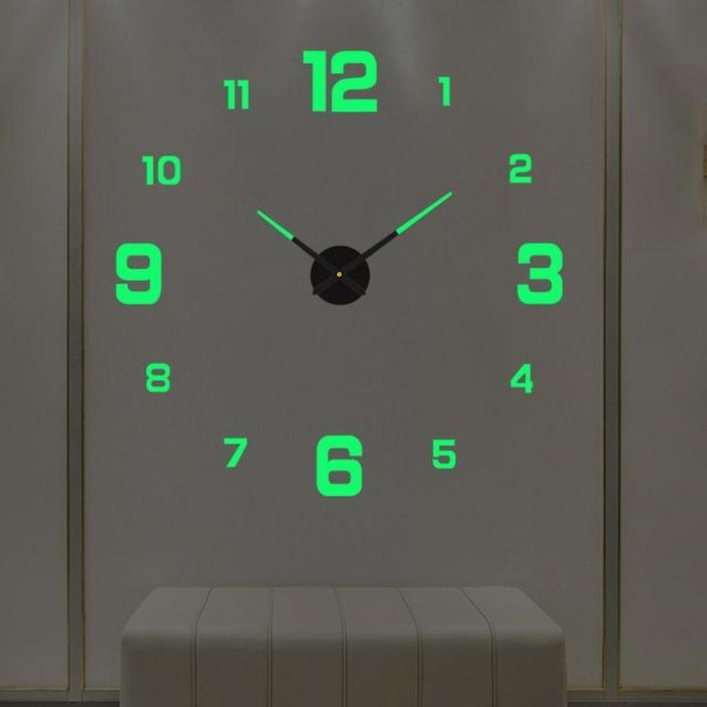 (green) 3D Wall Clock Luminous Frameless Wall Clocks Diy Digital Clock Wall Stickers Silent Clock For Home Wall Decor