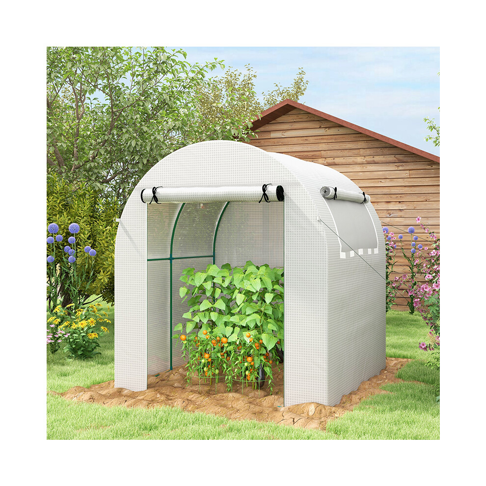 Outsunny Walk in Polytunnel Greenhouse with Roll-up Window and Door, White