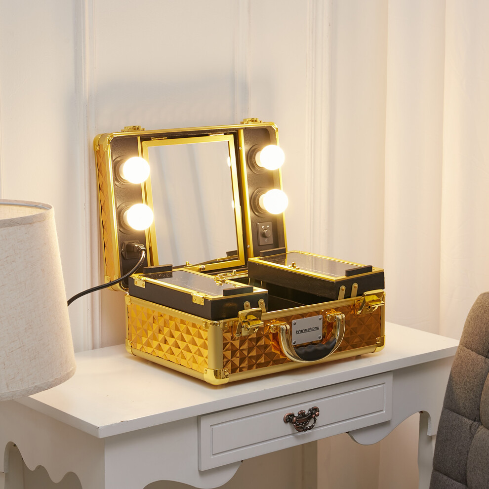 Makeup Travel Case Cosmetic Organizer with LED Light Mirror