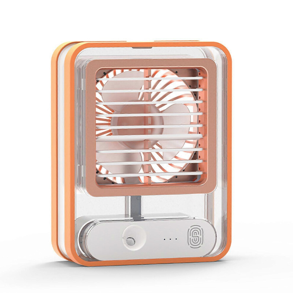 (Orange, One size) New Upgrade Small Desk Fan With Spray Portable Mini Air Conditioner LED Night Light Misting Portable Oscillating Standing Fan, Rechargeable Quiet USB