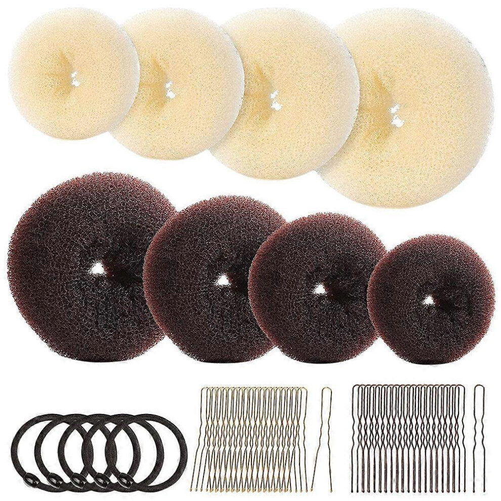 Kricely (As Show, One Size) 1 Set Donut Hair Bun Makers U-Shaped Pins Hair Ties Women Girls Hair Styling Supplies