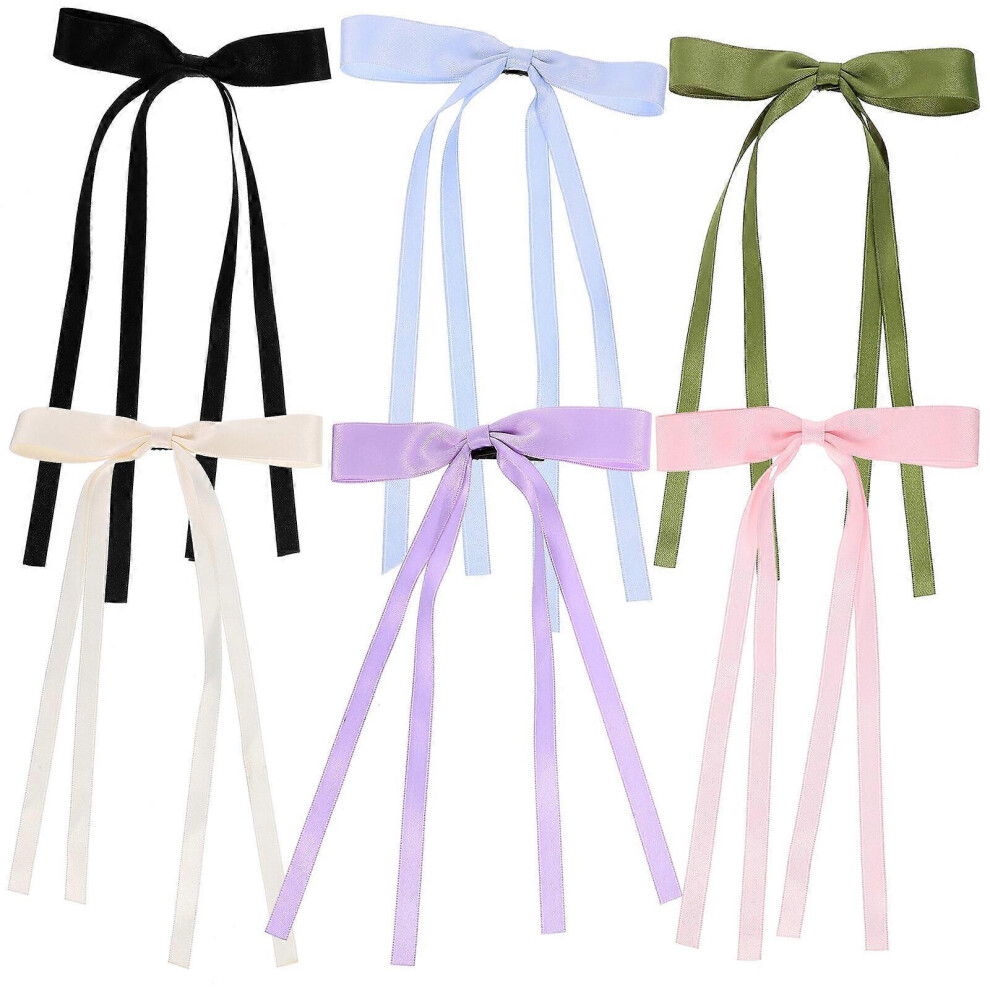Kricely (As Show, One Size) 6Pcs Hair Ribbons Hair Bow Clip Hair Ribbon Clips Bow Barrette Clips For Women Teen Girls