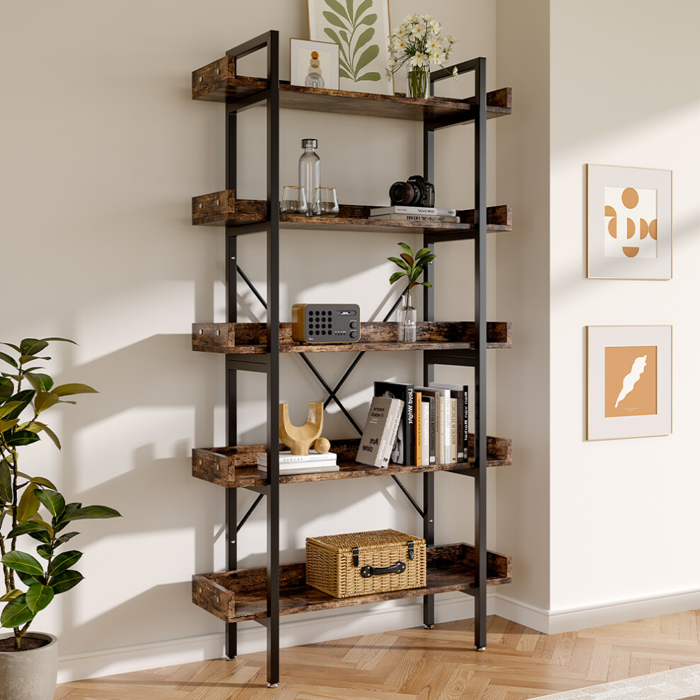 5 Tier Industrial Shelving Unit Bookcase Display Shelf
