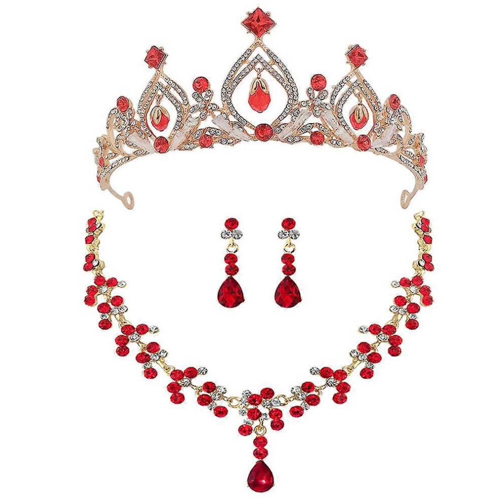 Kricely (As Show, One Size) 1 Set Little Girls Crown Headband Clip-On Earrings And Necklace Set For Birthday Stage Performance